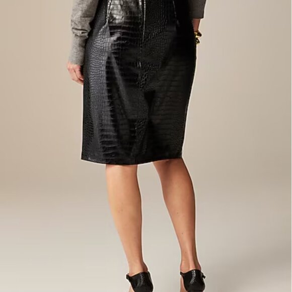 J. Crew Womens Pencil skirt in Croc-embossed Faux Leather Black - Picture 13 of 14